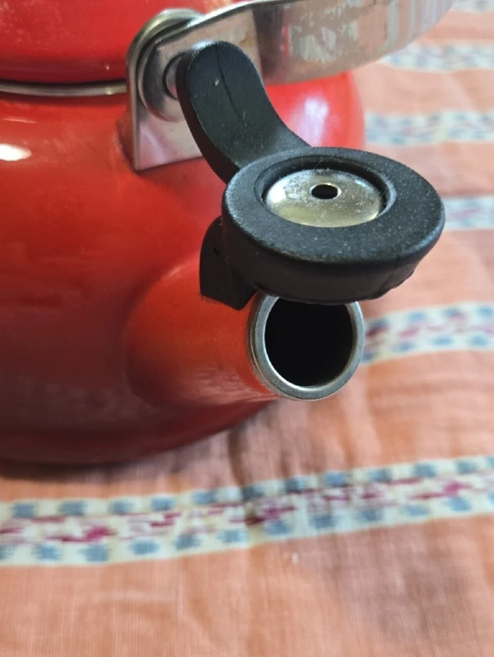 Le Creuset Red Enamel Classic Whistling Tea Kettle with Black Handle
